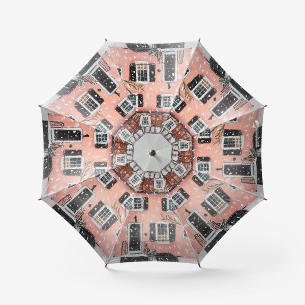Зонт «Розовый дом Архитектура Зимний городской пейзаж»
