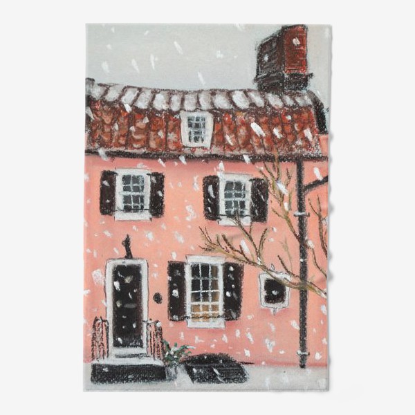 Полотенце «Розовый дом Архитектура Зимний городской пейзаж»