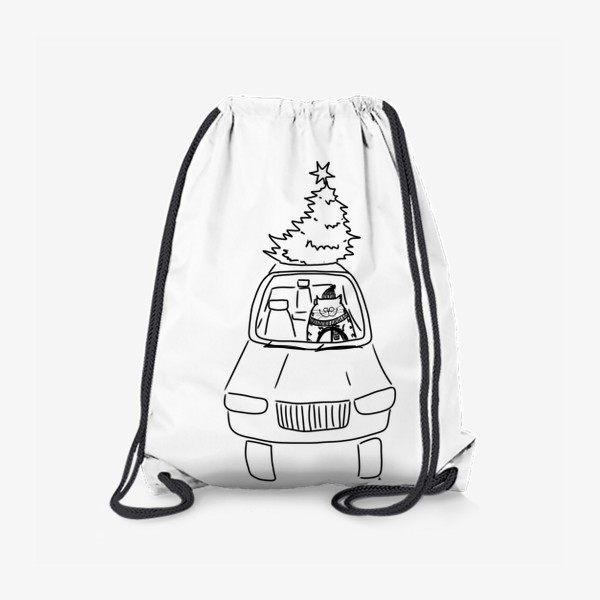 Рюкзак «Кот в машине с новогодней елкой »