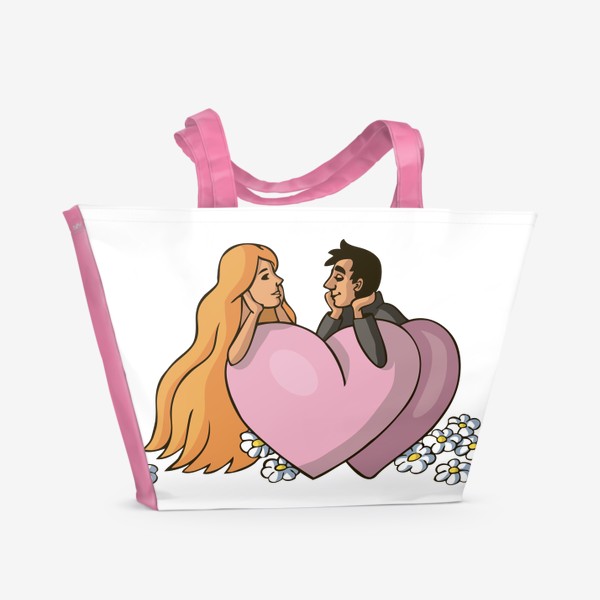 Пляжная сумка «Влюбленная пара и сердце иллюстрация»