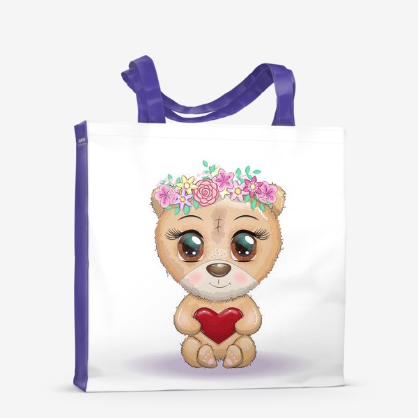 Сумка-шоппер «Мишка с сердечком в веночке, 14 февраля»