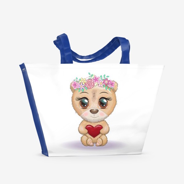 Пляжная сумка «Мишка с сердечком в веночке, 14 февраля»