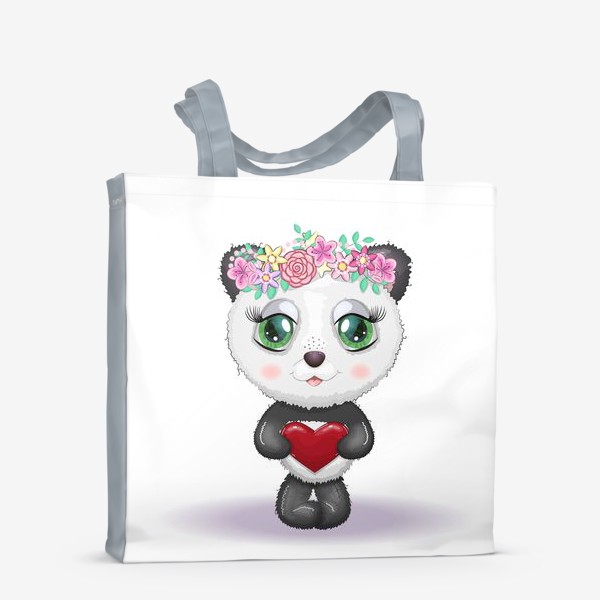 Сумка-шоппер «Мишка-панда с сердечком в веночке, 14 февраля»