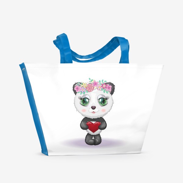 Пляжная сумка «Мишка-панда с сердечком в веночке, 14 февраля»