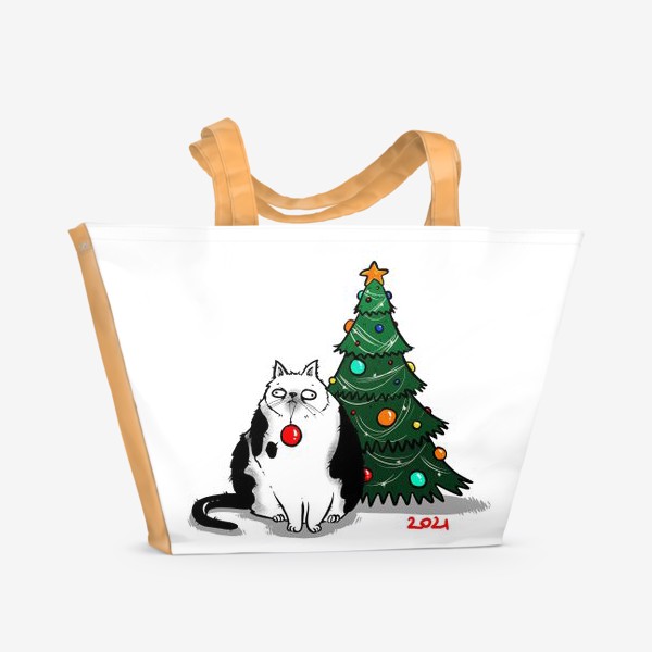 Пляжная сумка «Кот и елка »