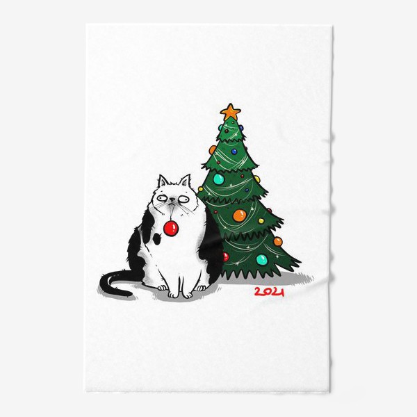Полотенце «Кот и елка »