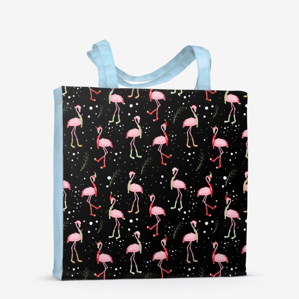 Сумка-шоппер «Новогодние розовые фламинго на черном фоне»