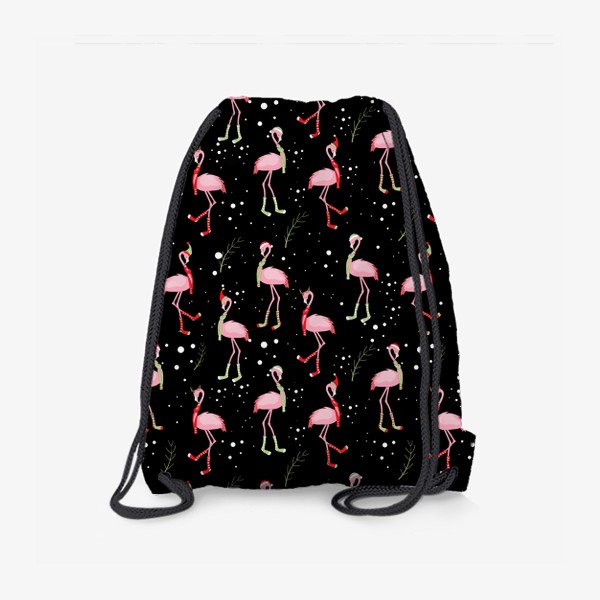 Рюкзак «Новогодние розовые фламинго на черном фоне»
