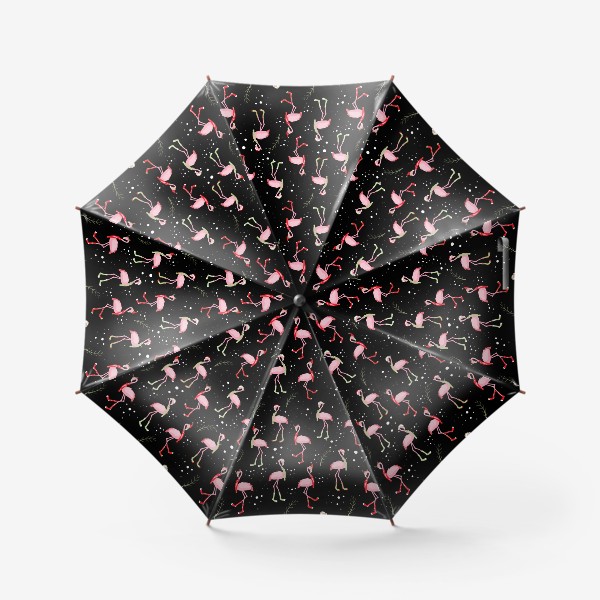 Зонт &laquo;Новогодние розовые фламинго на черном фоне&raquo;