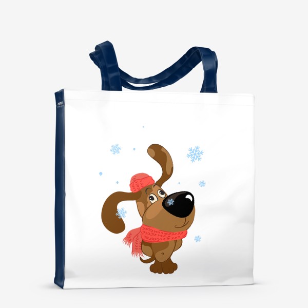 Сумка-шоппер «Зимняя иллюстрация с собакой и снежинками»