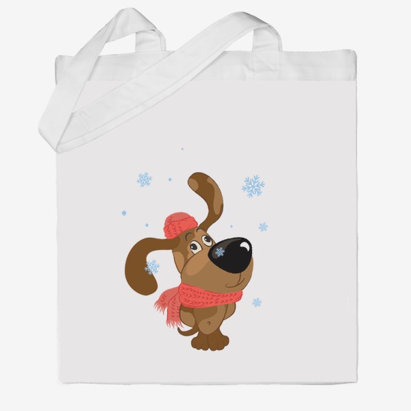 Сумка хб «Зимняя иллюстрация с собакой и снежинками»