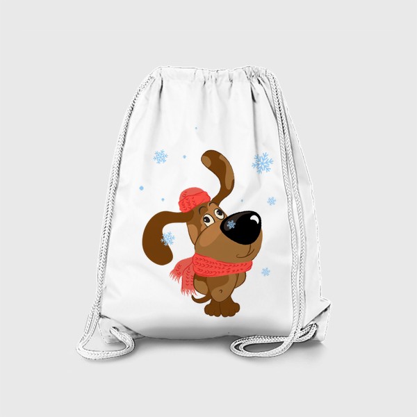 Рюкзак «Зимняя иллюстрация с собакой и снежинками»