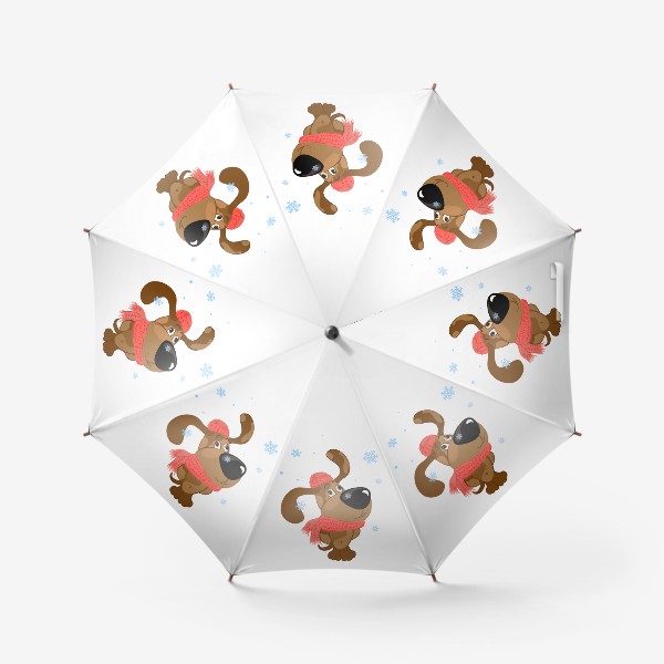 Зонт «Зимняя иллюстрация с собакой и снежинками»