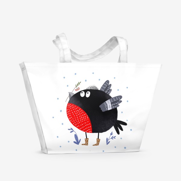 Пляжная сумка «Птичка снегирь с рябиной»