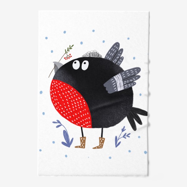 Полотенце «Птичка снегирь с рябиной»