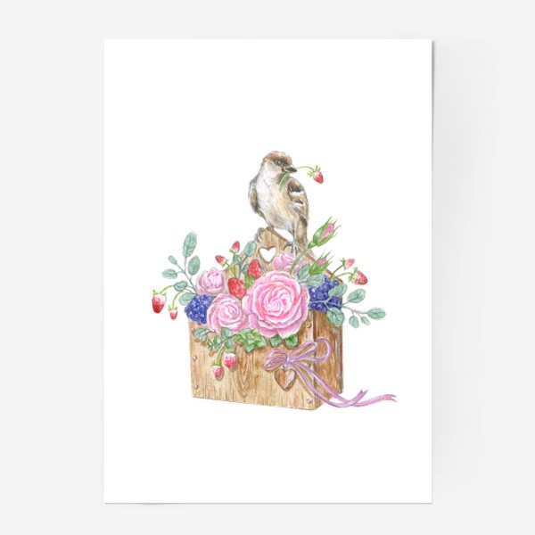 Постер «Птичка с цветами»