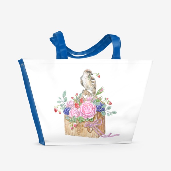 Пляжная сумка «Птичка с цветами»
