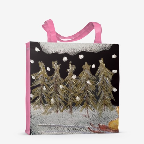 Сумка-шоппер «Зимний лес Сани с подарком Новогоднее настроение Праздник Пастель»