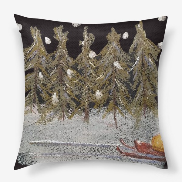 Подушка «Зимний лес Сани с подарком Новогоднее настроение Праздник Пастель»