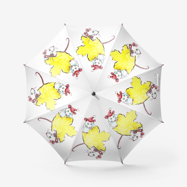 Зонт «Акварель белые крысы в теплой шапке и кленовый лист»
