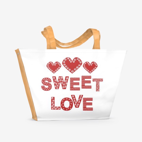 Пляжная сумка «Сладкая любовь надпись и сердечки»