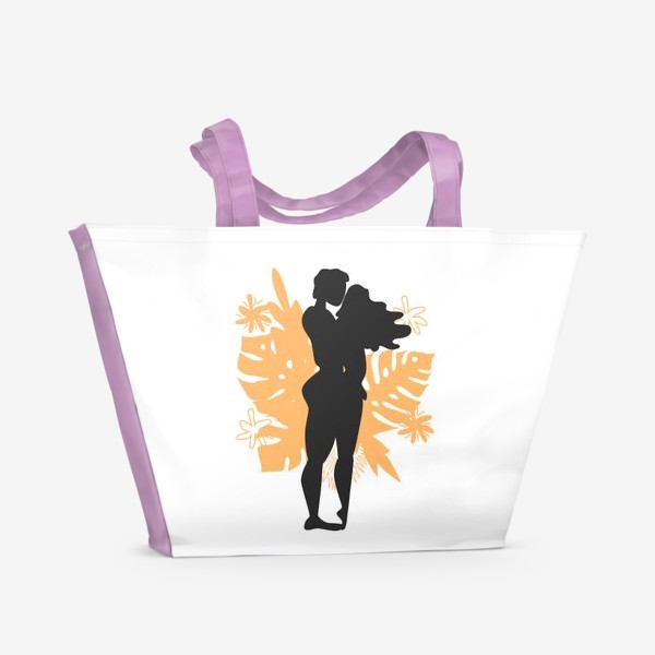 Пляжная сумка «Инь-янь, силуэт влюбленной пары, 14 февраля»