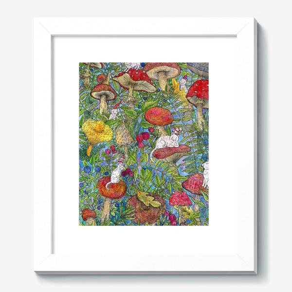 Картина «Лесная сказка с грибами и котами»