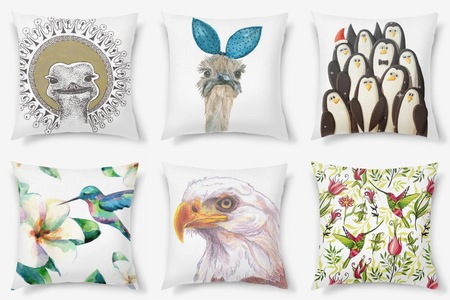 Декоративные подушки с пингвинами, орлами, скворцами, страусами и колибри