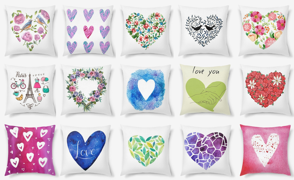 Коллекция декоративных подушек с сердцами